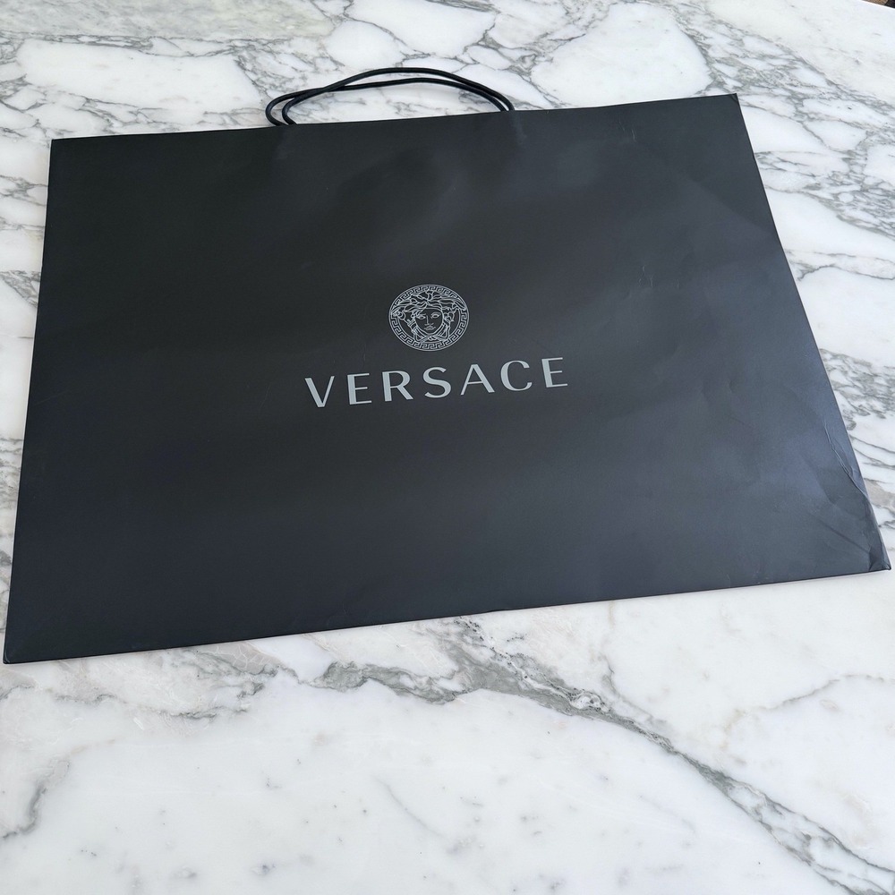 Versace Extra-Large Black Paper Shopping Bag Silver Medusa Logo Luxury Bag